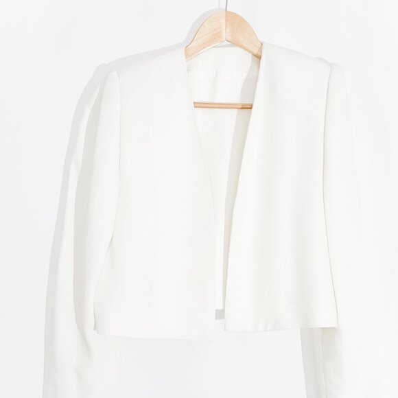 Vintage Minimalist White Cropped Open Front Blazer / size Small-Medium - Picture 3 of 8